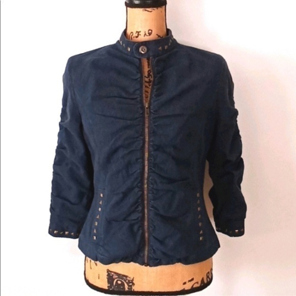 Bleu Bayou dark wash denim jean jacket with zipper accent sleeves size S